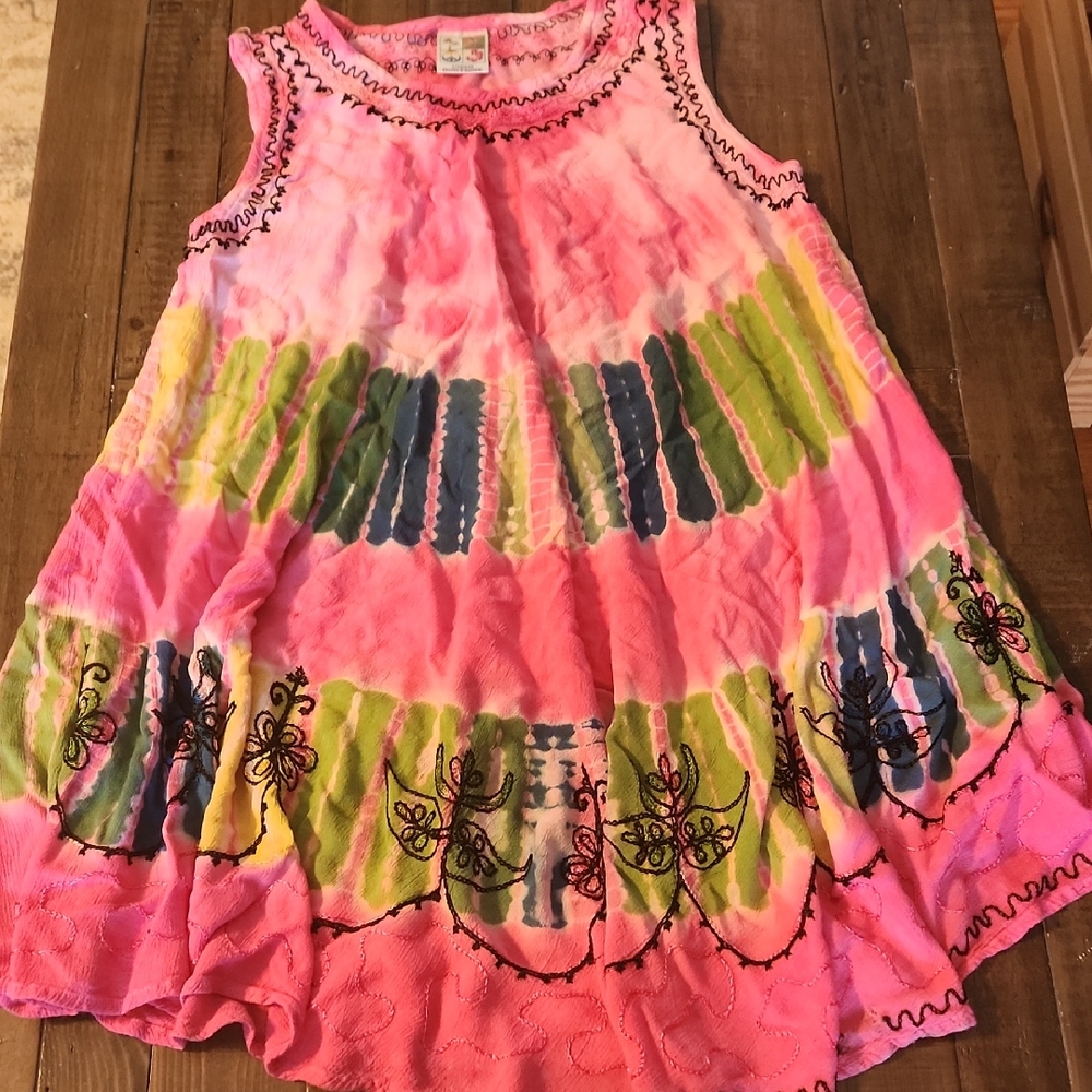 India Boutique Pink and Green Embroidered Mu Mu